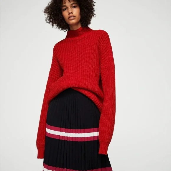 Mango stripe pleated midi skirt - Memorial Day/Fourth of July style - Picture 4 of 8